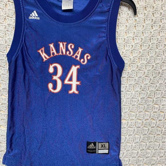 Kansas  Jersey Shirt Boys‎ XL Blue Adidas College Basketball  #34 - Picture 2 of 9